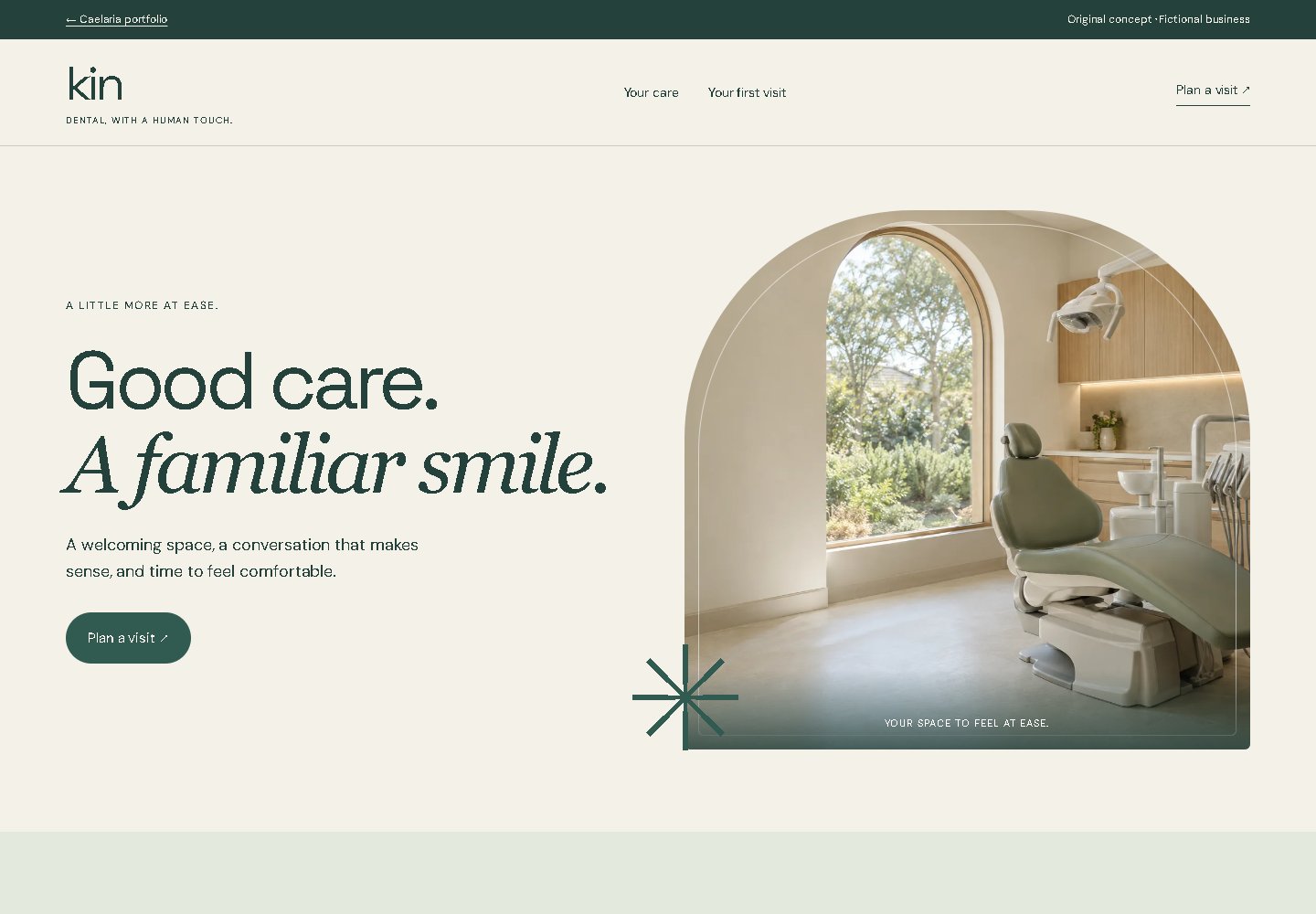 Kin dental concept with a naturally lit clinic and a visit planner